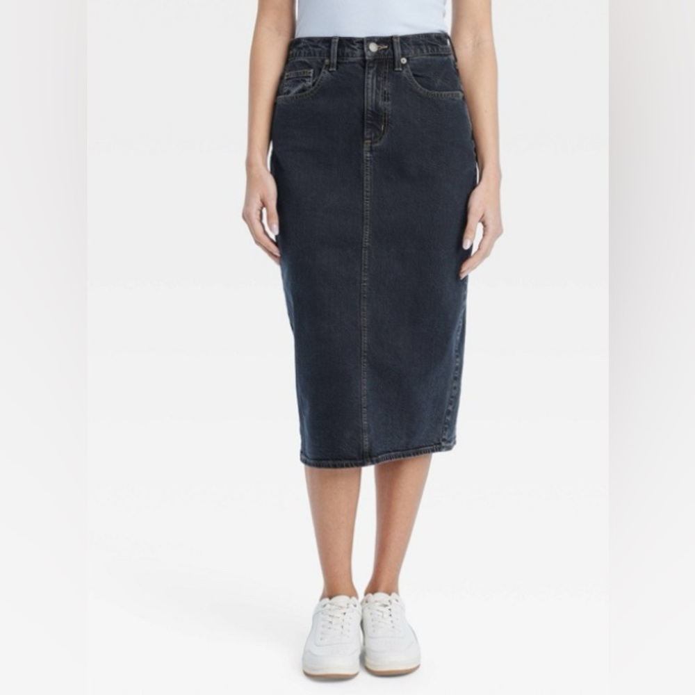 Women's High-Rise Denim Midi Skirt - Universal Thread Black Wash Back Slit